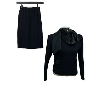 Rare Vtg 60s James Galanos Avant Garde Skirt Set Black Satin Neck Drape Sz 0